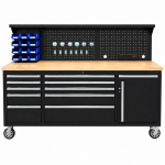 Ratastel töölaud perfoseinaga | LED-tuli | Pistikupesaga | 215cm